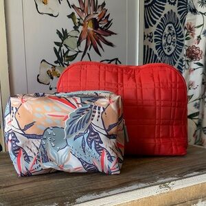 Sonia Kashuk Red and Floral Quilted Bag Duo